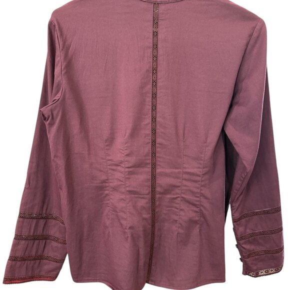 J Jill Burgundy Cotton Stretch Button Up Long Sleeve Career Casual Top Sz XS EUC - Picture 6 of 9